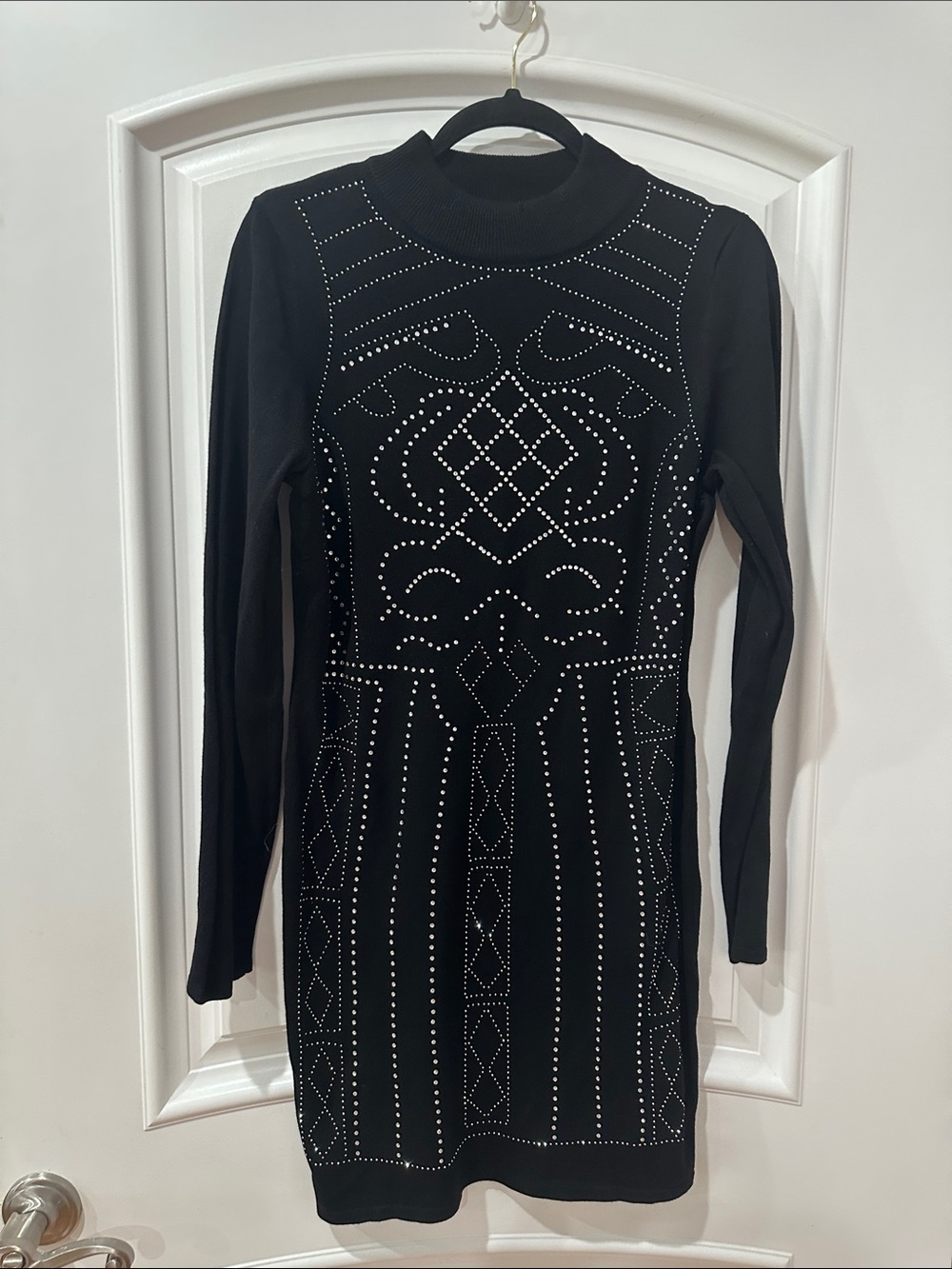Black Long-Sleeve Studded Bodycon Dress